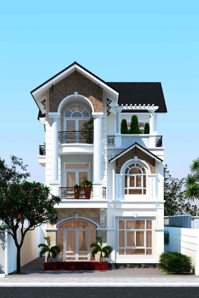 Mẫu thiết kế nhà phố 3 tầng mái Thái