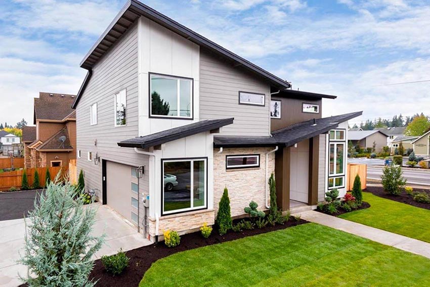 Thiết kế nhà mái lệch kết hợp cùng thảm cỏ trước nhà